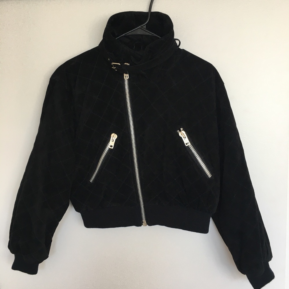 Women G-III vintage black leather jacket zip up